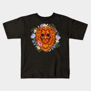 Lions With Sunglasses and a Flower in His Mouth Kids T-Shirt